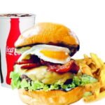 burger bacon egg with french fries + coca cola