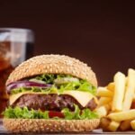 cheeseburger with french fries + coca cola